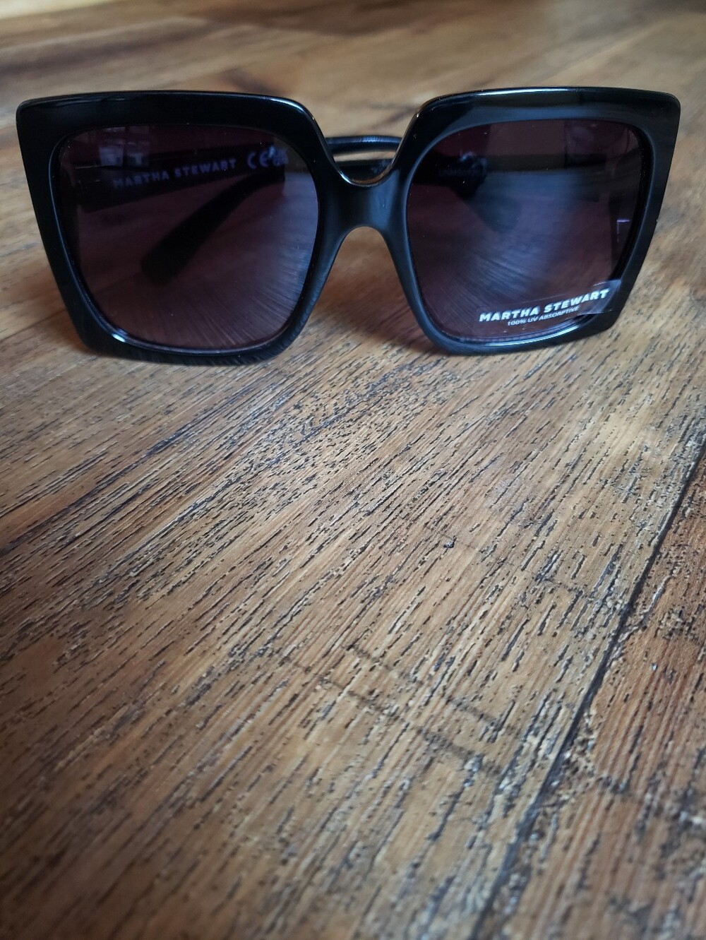 Martha Stewart Classic Black Oversized Square with "M" Logo Sunglasses